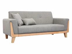 Discount Miliboo Sofá nórdico 3 plazas y madera FJORD Gris claro