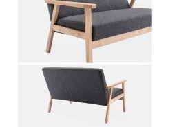 New Sofá o banco con tela y patas de madera, 2 plazas gris oscuro Sofá Escandinavo