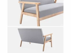 Sweeek Sofá o banco con tela y patas de madera, 2 plazas