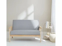 Sweeek Sofá o banco con tela y patas de madera, 2 plazas