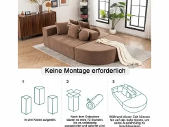 DripeX Sofá panorámico 5 plazas modular - de tejido Chenilla marrón - con 6 cojines - 263x171x66cm