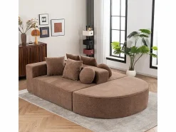 DripeX Sofá panorámico 5 plazas modular - de tejido Chenilla marrón - con 6 cojines - 263x171x66cm