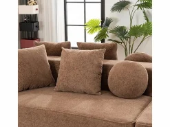 DripeX Sofá panorámico 5 plazas modular - de tejido Chenilla marrón - con 6 cojines - 263x171x66cm