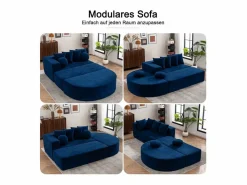 Clearance DripeX Sofá panorámico 5 plazas modular - de tejido Chenilla - con 6 cojines - 263x171x66cm Azul