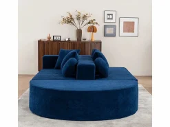 Clearance DripeX Sofá panorámico 5 plazas modular - de tejido Chenilla - con 6 cojines - 263x171x66cm Azul
