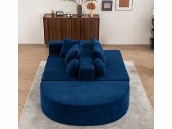 Clearance DripeX Sofá panorámico 5 plazas modular - de tejido Chenilla - con 6 cojines - 263x171x66cm Azul