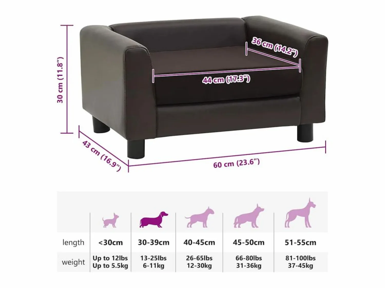 Clearance Sofá para perros felpa y cuero sintético marrón 60x43x30 cm Cama De Animales De Compañía