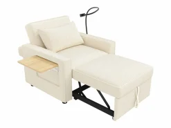 Discount Sofá plegable multifunción - con puertos de carga USB - con soporte para teléfono - Tejido de pana - Sillón Cama