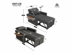 ModernLuxe Sofá plegable multifunción - con puertos de carga USB - con soporte para teléfono - Tejido de pana - Gris