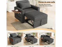 ModernLuxe Sofá plegable multifunción - con puertos de carga USB - con soporte para teléfono - Tejido de pana - Gris