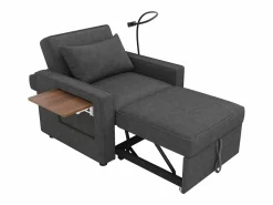 ModernLuxe Sofá plegable multifunción - con puertos de carga USB - con soporte para teléfono - Tejido de pana - Gris