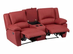 Vente-unique Sofá reclinable AROMA de 3 y 2 plazas en piel de vacuno roja