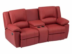 Clearance Sofá reclinable de 2 plazas AROMA en piel de vacuno roja Sofá Relax
