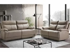 Clearance Sofá reclinable eléctrico de cuero Ducka-Marrón claro-Sistema Eléctrico-2 plazas Sofá Relax