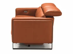 Outlet Sofá reclinable eléctrico de cuero Kinston-Marrón avellana-Sillón reclinable eléctrico de 3 plazas Sofá Relax