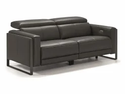 Les Tendances Sofá reclinable eléctrico de cuero Kinston-Gris oscuro-2 asientos fijos