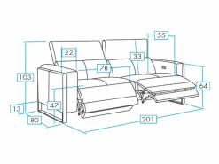 Les Tendances Sofá reclinable eléctrico de cuero Kinston-Gris oscuro-2 asientos fijos