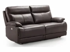 Clearance Les Tendances Sofá reclinable eléctrico de cuero Ducka-Marrón claro-Sistema Fijo - sin relajante-2 plazas Marru00f3n