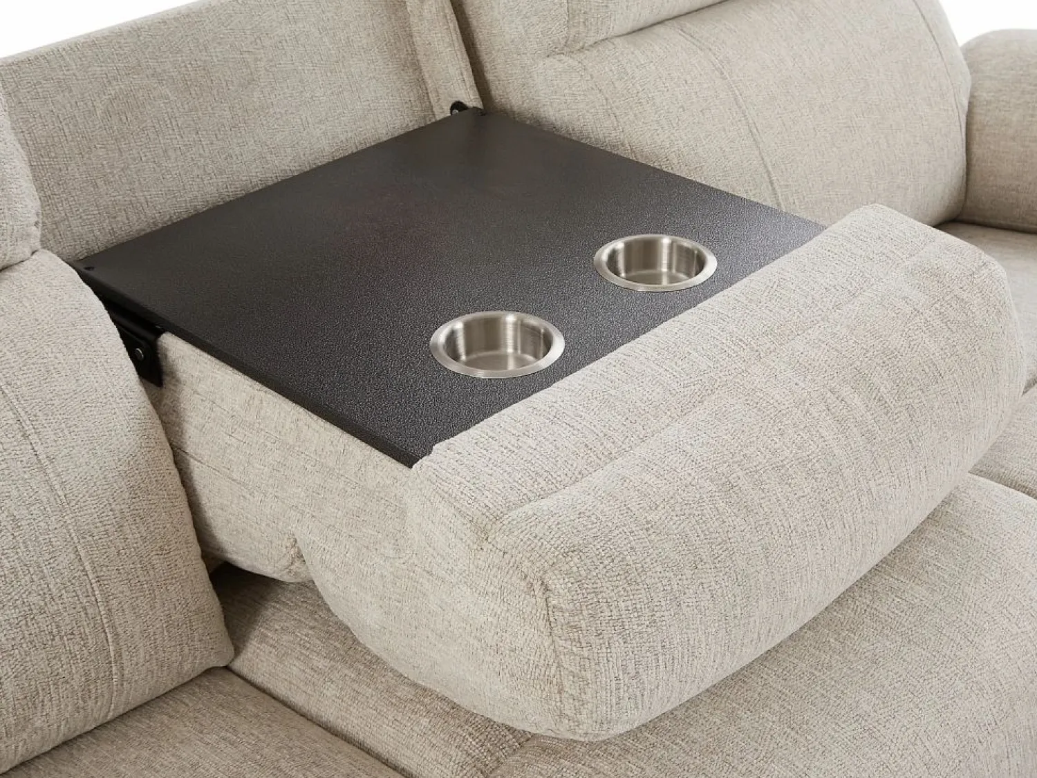 Vente-unique Sofá reclinable eléctrico de 3 plazas con mesa de tela de color KELUNO Beige