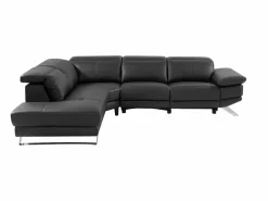 Discount Sofá reclinable eléctrico de esquina izquierda PUNO II en piel de vacuno negra Sofá Relax