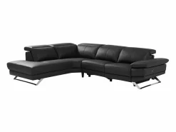 Discount Sofá reclinable eléctrico de esquina izquierda PUNO II en piel de vacuno negra Sofá Relax
