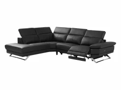 Discount Sofá reclinable eléctrico de esquina izquierda PUNO II en piel de vacuno negra Sofá Relax
