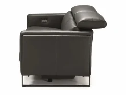 Best Sofá reclinable eléctrico de cuero Kinston-Gris oscuro-Sillón reclinable eléctrico de 3 plazas Sofá Relax