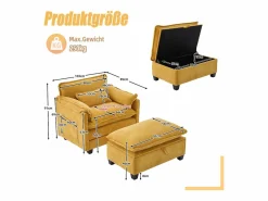 Sofá recto - Sofá con bolsillos laterales y reposapiés con espacio de almacenamiento - para sala de estar y dormitorio Sofá Relax