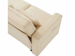 Sofá recto de 4 plazas con consola - 2 portavasos y USB - bolsillos laterales y 4 almohadas - tejido de lino