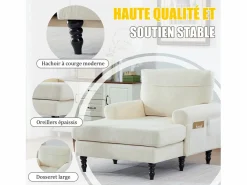 Discount Sofá Relax de 1 Plaza en Felpa - Respaldo Envolvente - Asiento Extra Profundo 100cm - Estructura 250kg - Ideal para Salón, Oficina y Balcón - Pies de Madera Maciza Beige