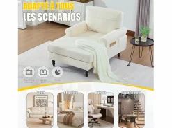 Discount Sofá Relax de 1 Plaza en Felpa - Respaldo Envolvente - Asiento Extra Profundo 100cm - Estructura 250kg - Ideal para Salón, Oficina y Balcón - Pies de Madera Maciza Beige
