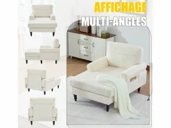 Discount Sofá Relax de 1 Plaza en Felpa - Respaldo Envolvente - Asiento Extra Profundo 100cm - Estructura 250kg - Ideal para Salón, Oficina y Balcón - Pies de Madera Maciza Beige