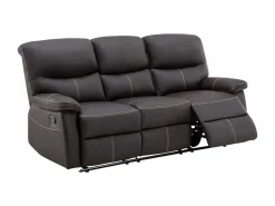 Vente-unique Sofá relax de 3+1 plazas de piel sintética marrón pespuntes beige CANBY