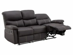 Vente-unique Sofá relax de 3+1 plazas de piel sintética marrón pespuntes beige CANBY