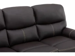 Vente-unique Sofá relax de 3+1 plazas de piel sintética marrón pespuntes beige CANBY
