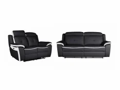 New Vente-unique Sofá relax eléctrico 3+2 piel negro/blanco ANGELIQUE Negro / Blanco