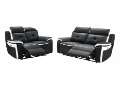 New Vente-unique Sofá relax eléctrico 3+2 piel negro/blanco ANGELIQUE Negro / Blanco