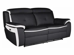 Clearance Vente-unique Sofá relax eléctrico 3 plazas piel negro/blanco ANGELIQUE Negro / Blanco