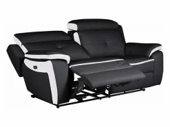 Clearance Vente-unique Sofá relax eléctrico 3 plazas piel negro/blanco ANGELIQUE Negro / Blanco