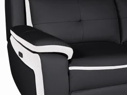 Clearance Vente-unique Sofá relax eléctrico 3 plazas piel negro/blanco ANGELIQUE Negro / Blanco