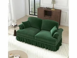 New Sofá Respaldo segmentado Espuma alta densidad Puff incluido Tela chenilla Verde