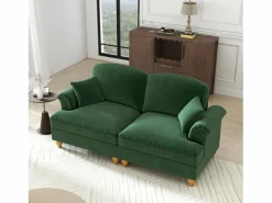 New Sofá Respaldo segmentado Espuma alta densidad Puff incluido Tela chenilla Verde