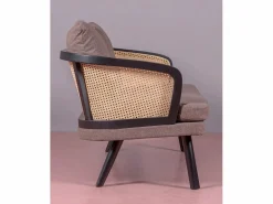 Clearance Sofá retro vintage en ratán natural y cojín de algodón - Leeds - Sofá Vintage