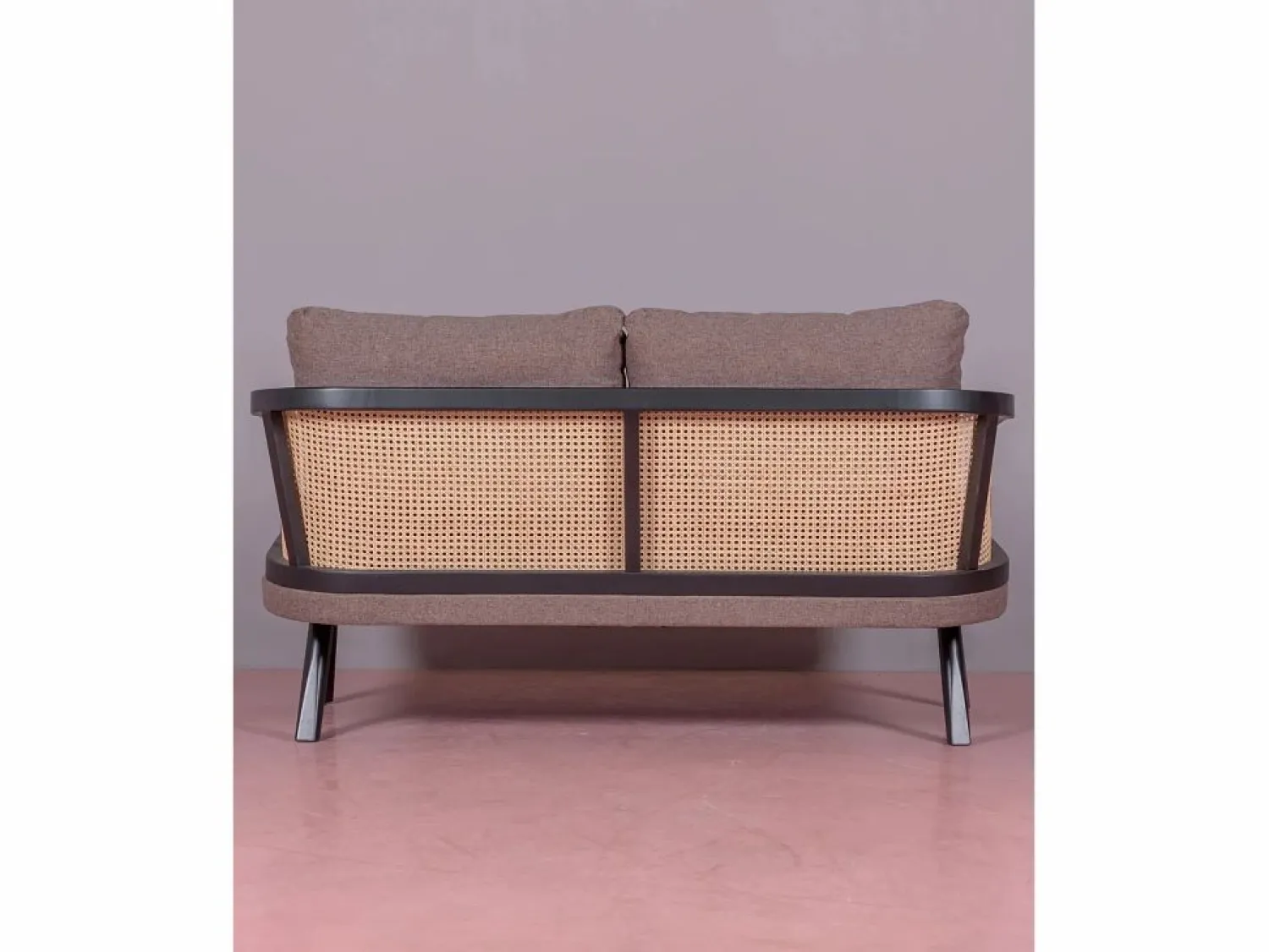 Clearance Sofá retro vintage en ratán natural y cojín de algodón - Leeds - Sofá Vintage