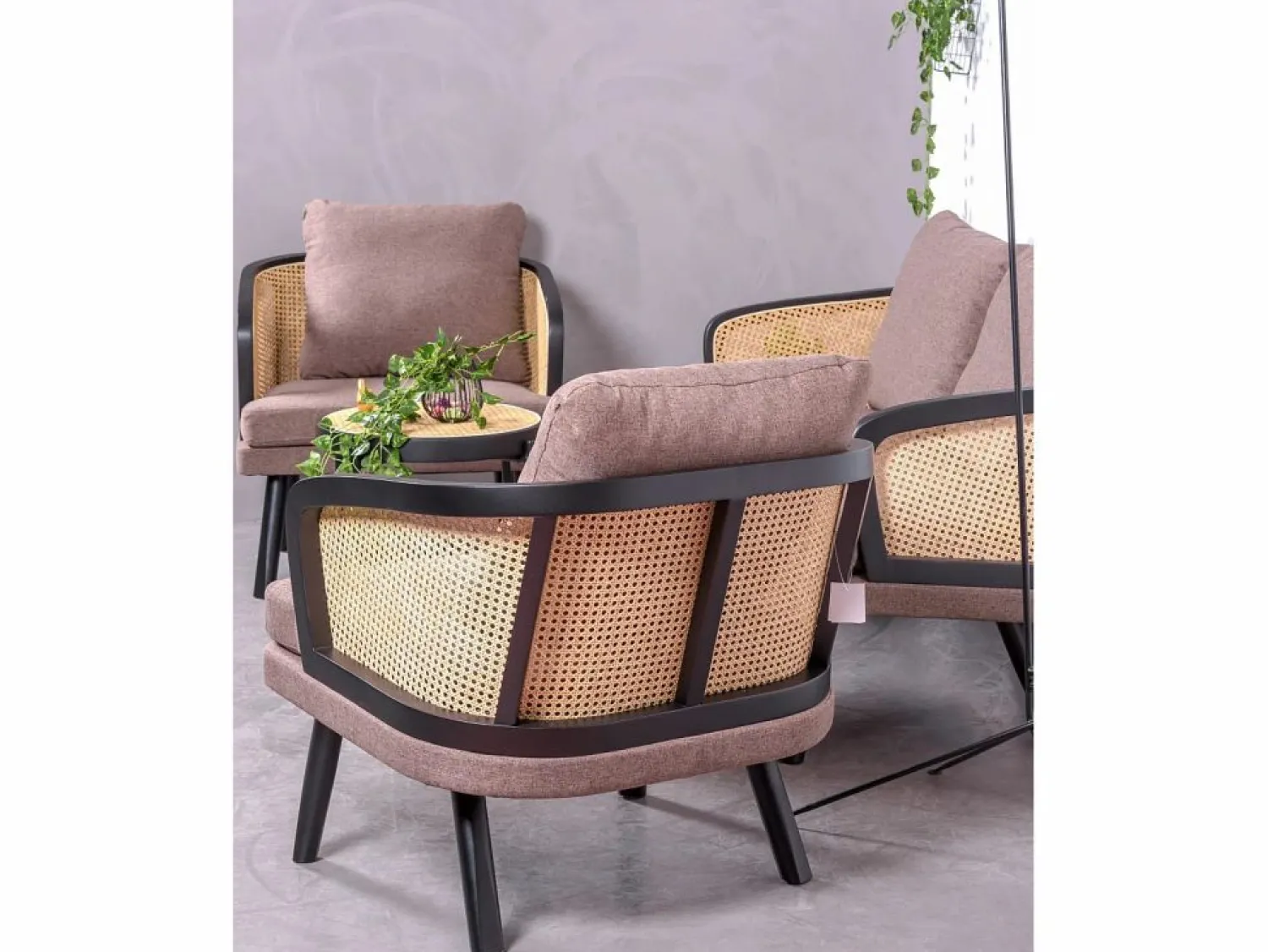 Clearance Sofá retro vintage en ratán natural y cojín de algodón - Leeds - Sofá Vintage