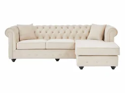 Hot Vente-unique Sofá rinconera chesterfield reversible de terciopelo TOLEDO Beige