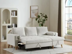 Vente-unique Sofá rinconera convertible y reversible en tela con arcón de almacenaje KORI