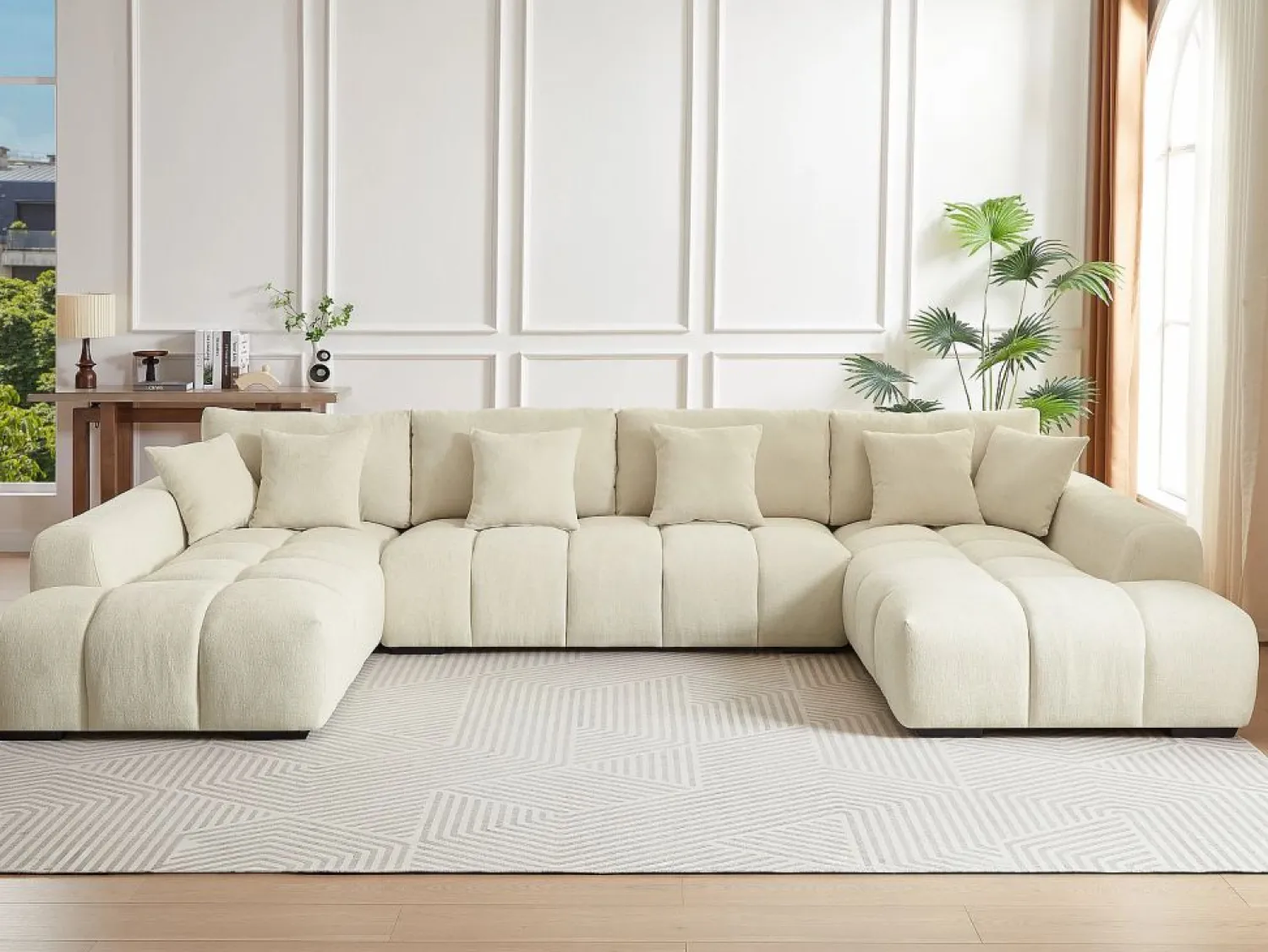 Clearance Vente-unique Sofá rinconera de tela con efecto acolchado estilo diseño BERENIA Beige