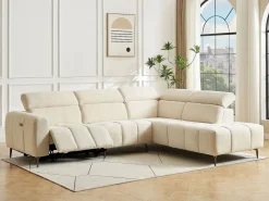 Best Vente-unique Sofá rinconera derecha con relax eléctrico en tela texturizada CALDORIA Beige