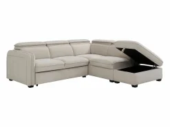 Hot Vente-unique Sofá rinconera derecha convertible y puf en tela BALOTIA Beige